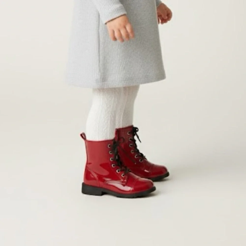 Shiny Red Lace-Up Baby/Girl Boots